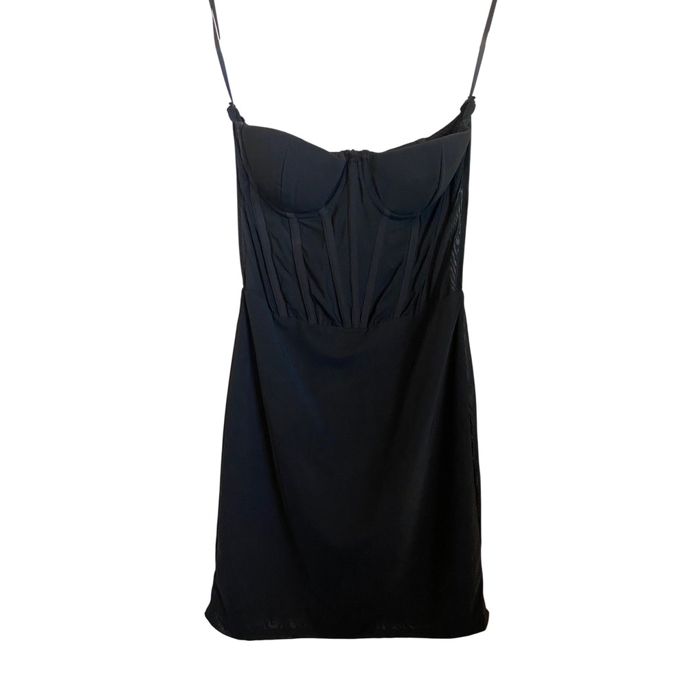 Heiress Beverly Hills Black Corset Mesh Mini Dress Underwire Size M Womens
